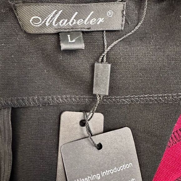 NWT Mabeler Colorblock Optical Illusion Bodycon Pencil Dress Red & Black Large - Picture 3 of 5